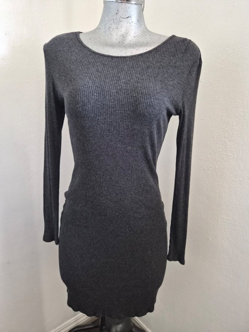 H&M Basic Dark Gray Ribbed Long Sleeve Dress